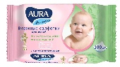 Влажные салфетки AURA ULTRA COMFORT 100шт для детей Алоэ+Витамин Е с крышкой СКИДКА 15%